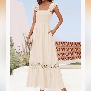 Chic Cream Maxi Dress with Lace Accents